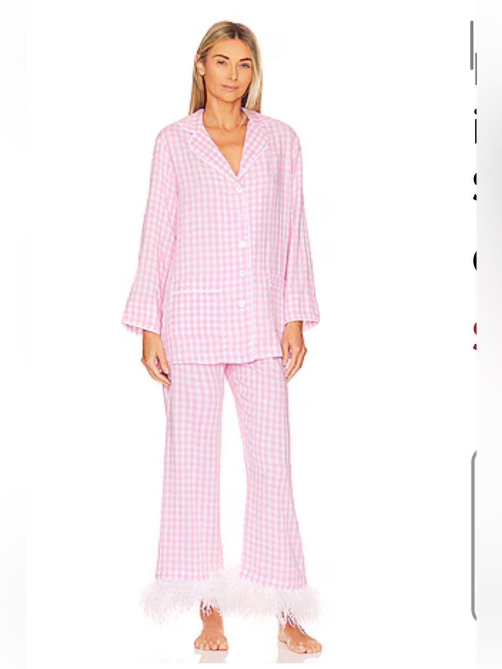 Revolve Sleeper Party Pajama Set with Feathers in Pink And White size small